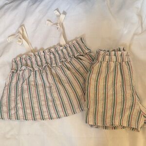 Zara Kids Striped Set in Cream and Green